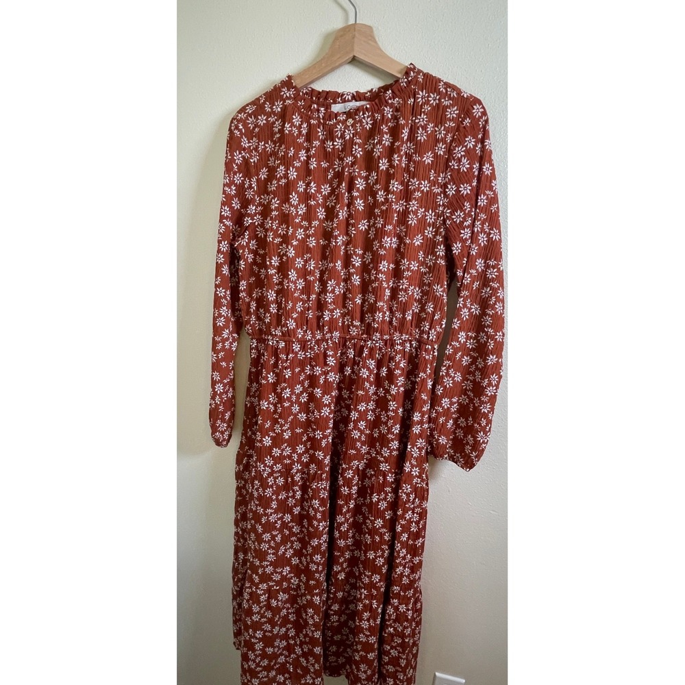 Loft Women's Sz M Burnt Orange‎ Tiered Madi Dress with Keyhole Opening - Picture 4 of 16